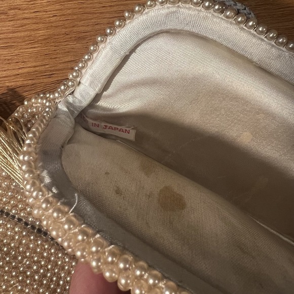 Vintage Cream Beaded Purse Off White Bridal Evening Handbag With Kisslock Clasp - Picture 6 of 7